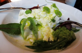 Frenchie Burrata with Pea and Mint Puree